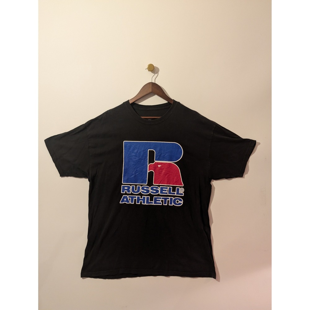 Russell Athletic T-Shirt Mens XL Black Excellent Graphic Logo Tee Sportswear